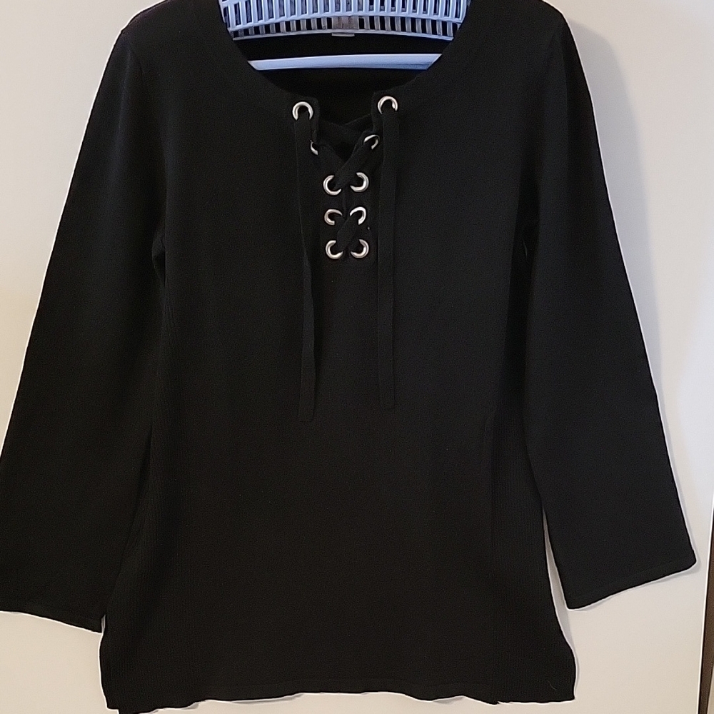 Style & Co Black Lace-Up Sweater, Size S